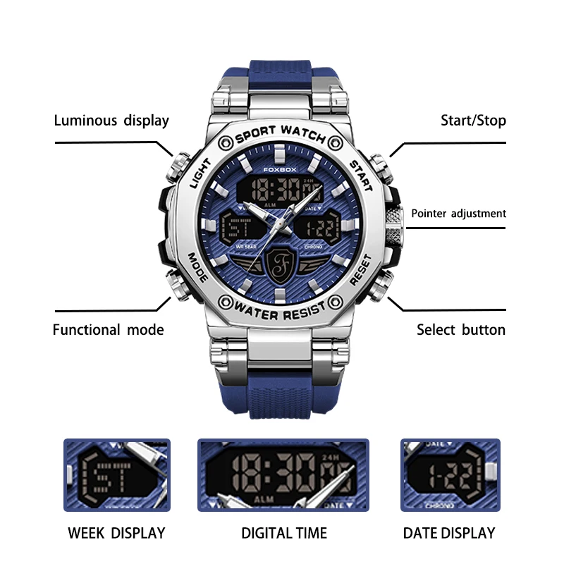 LIGE Sports Mens Watch LED Dual Display Digital Calendar Men Watches 50M Waterproof Luminous Chronograph Man Quartz Wristwatch