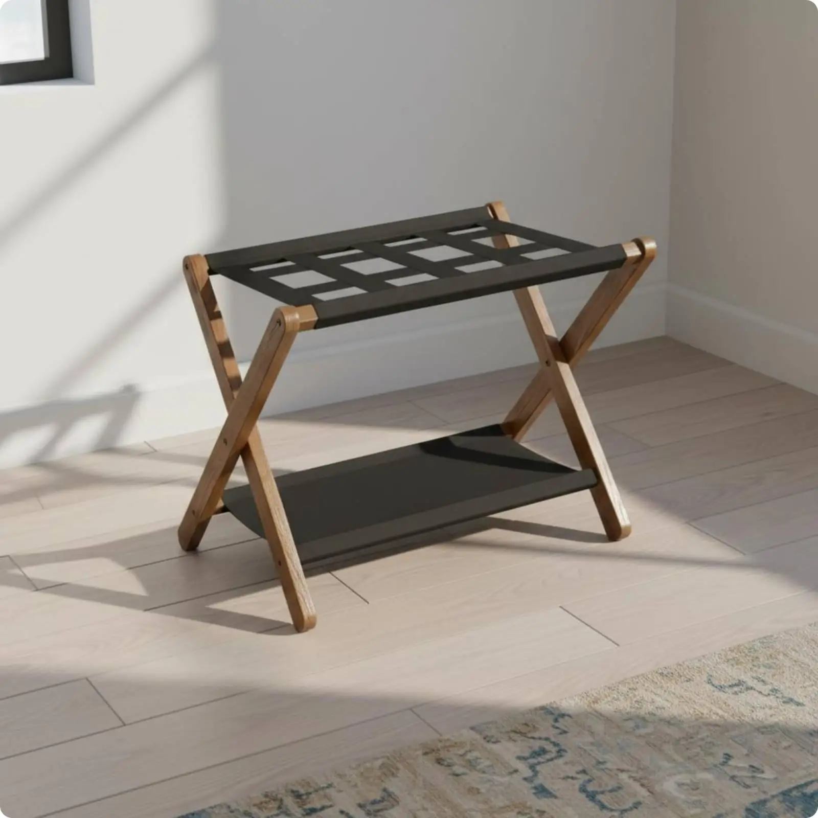 Foldable Suitcase Holder Rack Wooden Luggage Storage Stand Space-saving Organizer for Guest Bedroom