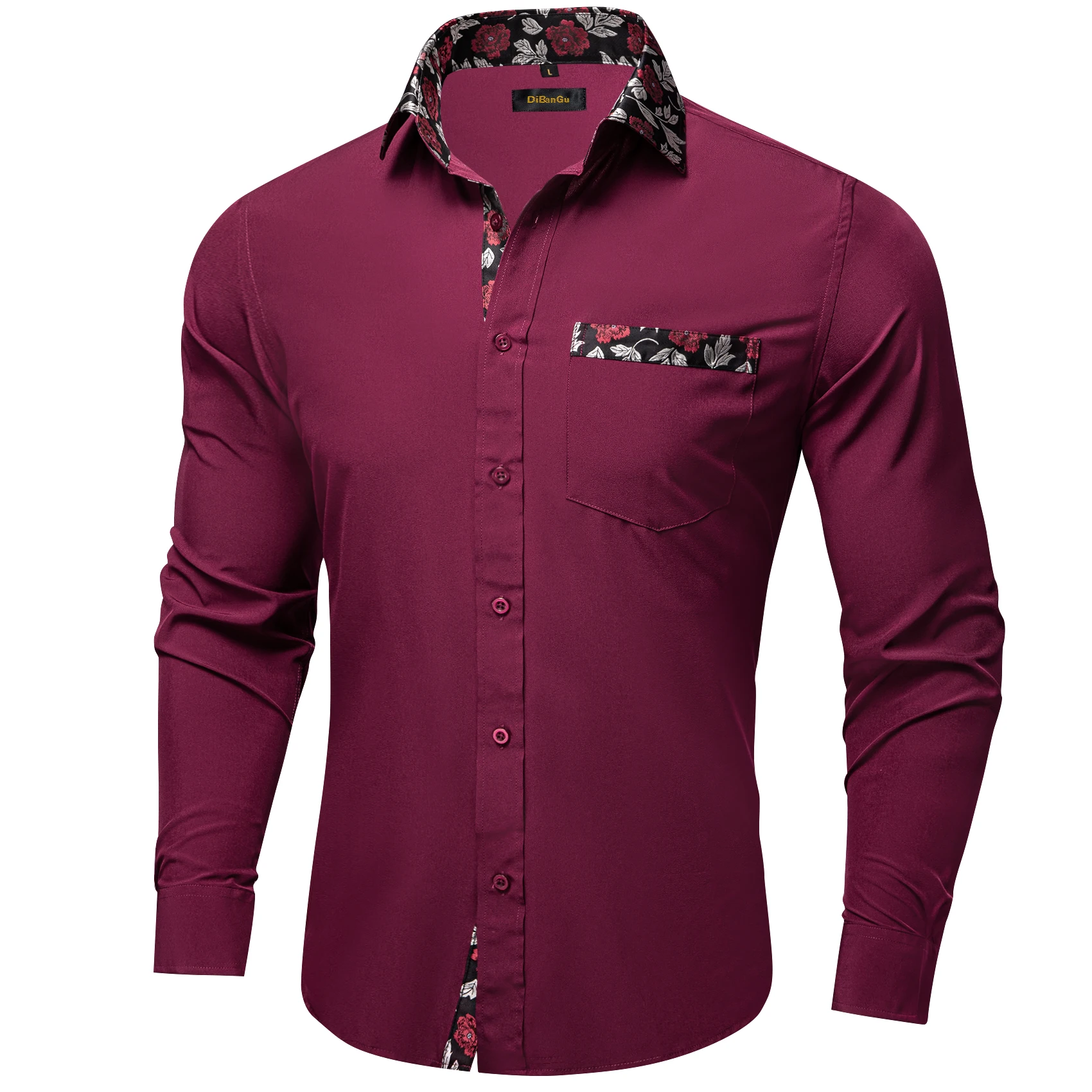 New Designer Luxury Solid Shirts For Men Splicing Paisley Collar Cuff Long Sleeve Cotton Dress Shirt DiBanGu