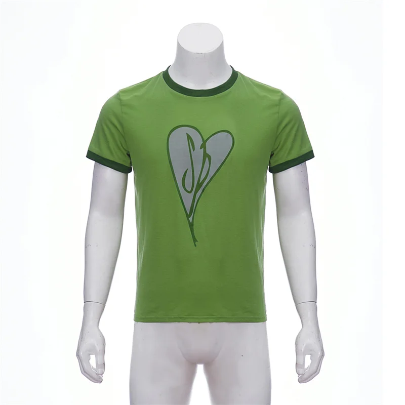 Scott Pilgrim Costume Heart Ringer Shirt Men's Green Printed T-Shirt Tee Men Casual Short Sleeve Top