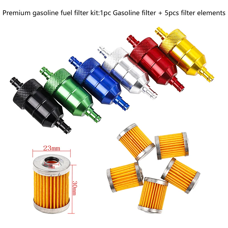 8mm CNC Aluminum  Cleaner +5 Pieces Reusable Cleanable Fuel Filter Motorcycle ATV Quad Inline Oil And Gas Fuel Filter
