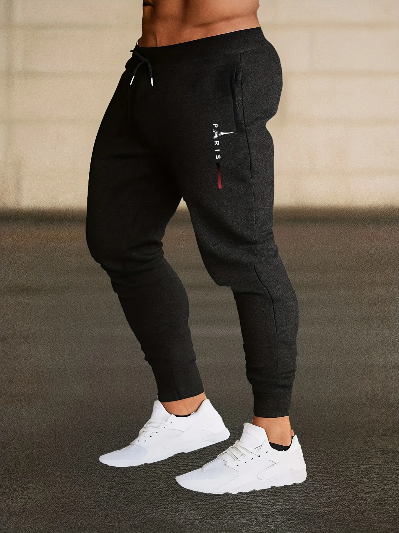 New Men's Gym Sports Joggers Elastic Drawstring Waist Rolled Ankle Cuffs Soft Stretch Knit Black Gray for Yoga Running