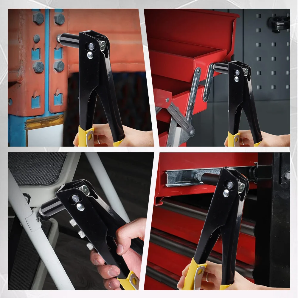 Rebitadeira manual profissional, com 4 cabeças de rebite, rebitadeira cega para uso doméstico, ferramenta de rebitagem rápida, adequada para rebites de 2,4 mm, 3,2 mm, 4,0 mm e 4,8 mm.