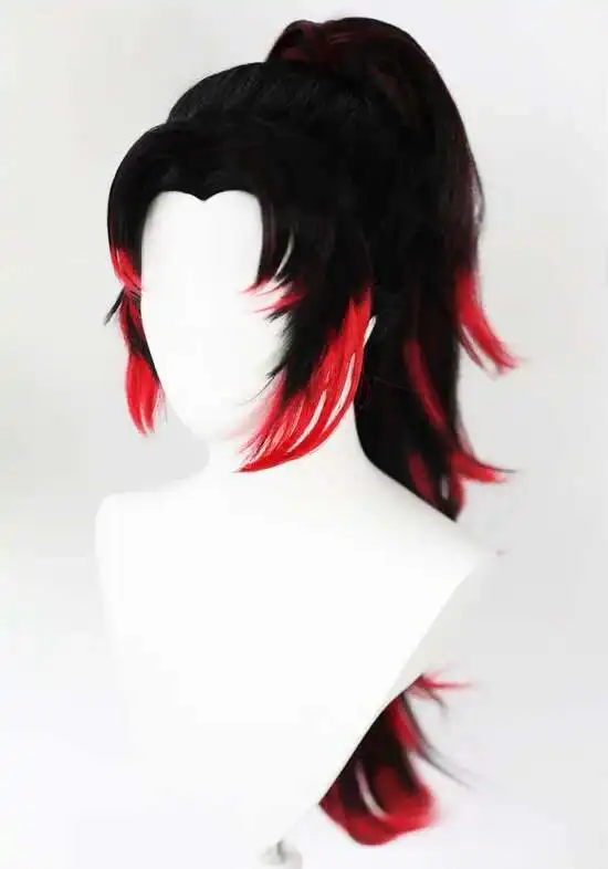 Demon Slayer: Kimetsu no Yaiba Tsugikuni Yoriichi Parrucche Cosplay Fibra ad alta temperatura Capelli neri e rossi Con cuffia per capelli gratuita