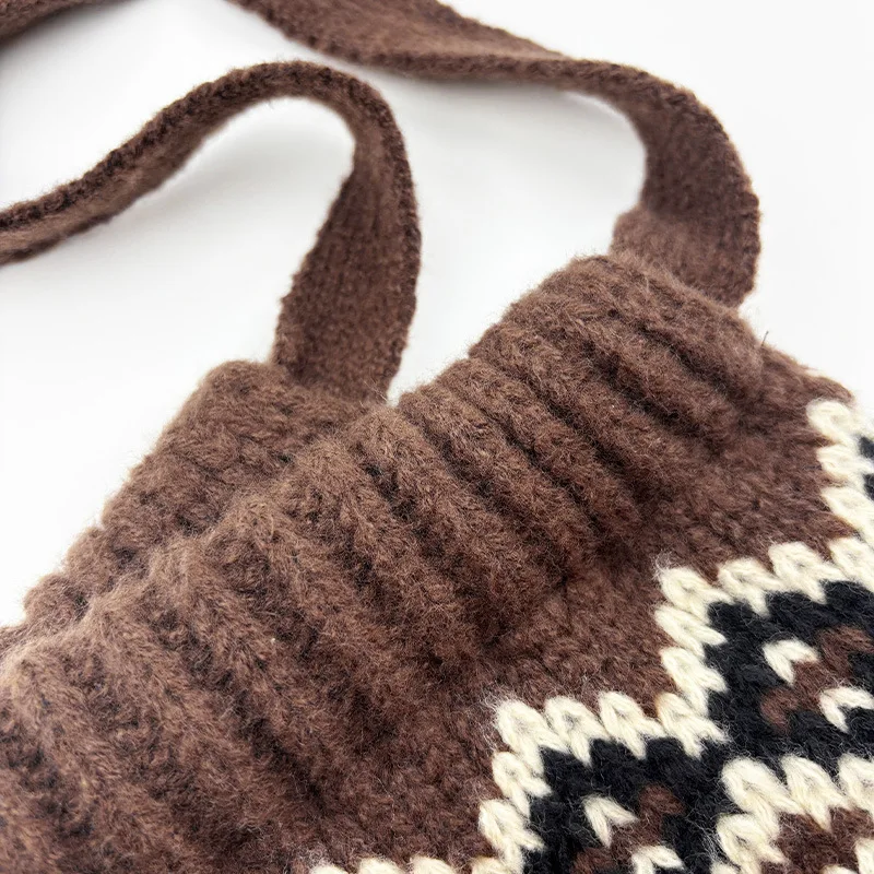 خمر مخطط محبوك Brimless قبعة العرقية الرجعية قبعات صوفية الخريف الشتاء سميكة الدافئة سدادات حماية الأذن حقيبة متعددة الأغراض #6