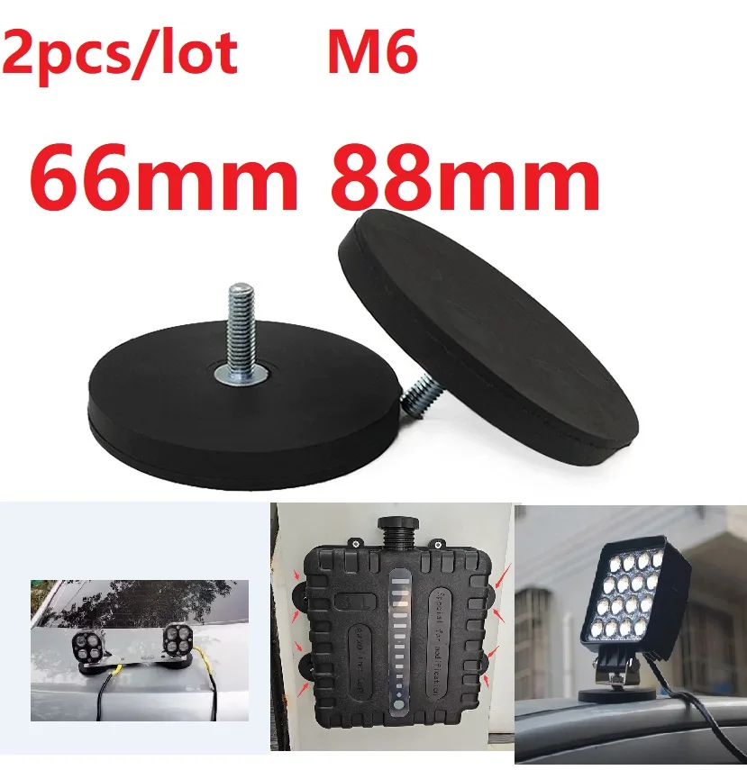 66mm 88mm 2pcs M6 Strong Rubber Bolt Magnetic Base With Screws and Washers Magnetic for Work Light SUV Offroad Light Stand Fixed