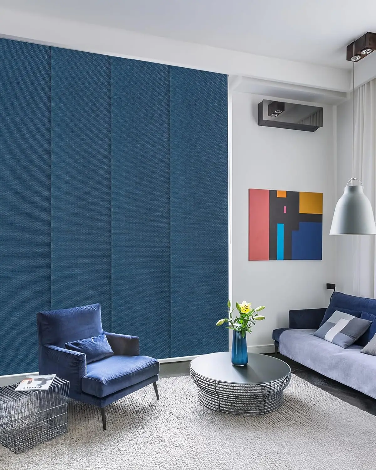 

Adjustable Vertical Blinds for Sliding Glass Doors 45.8"- 86" W x 96" H, Extendable Sliding Panel Track Blinds for Windows, Blue