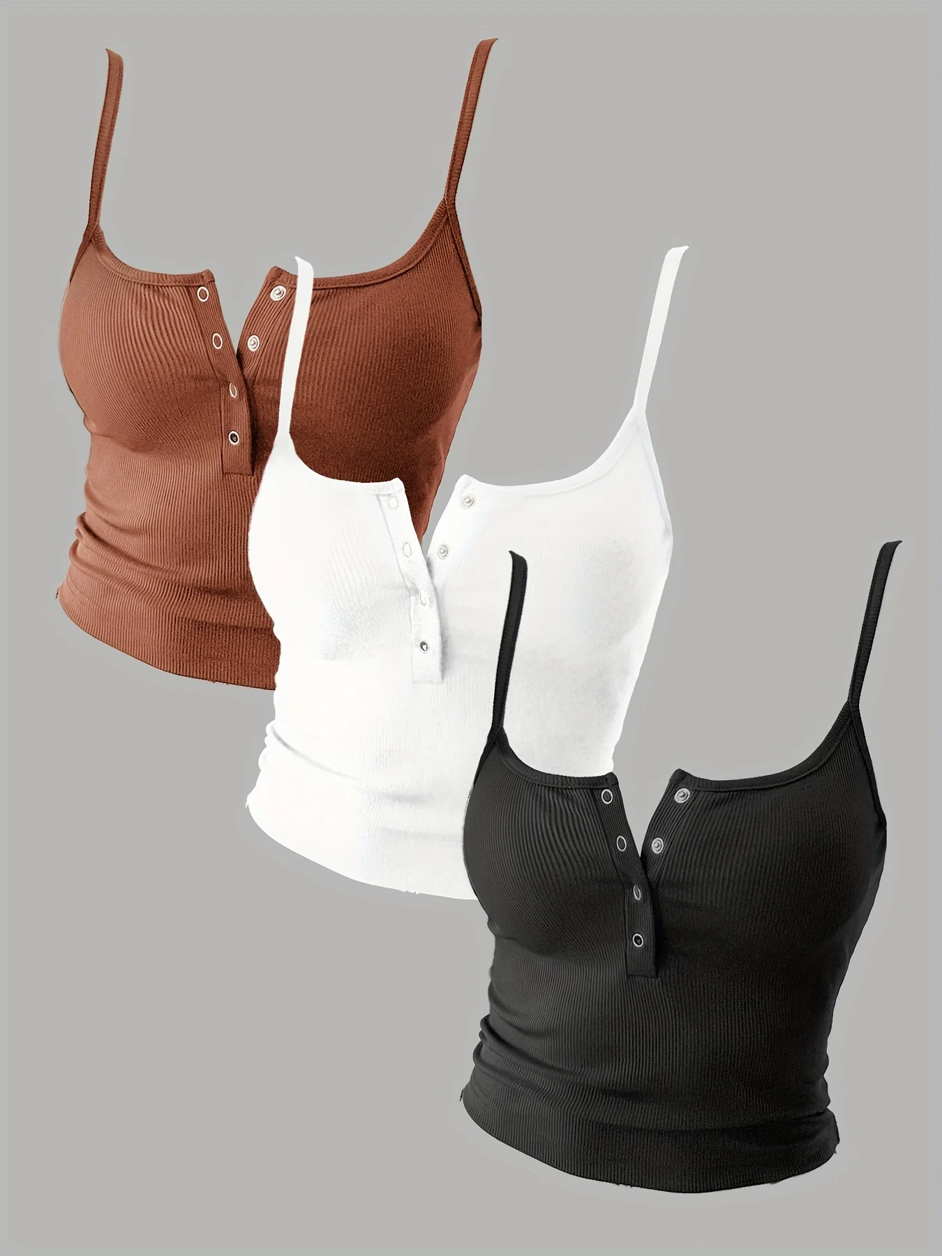 

Летние топы, женский комплект из 3 предметов, повседневная модная сексуальная вязаная майка, тонкие рубашки без рукавов на пуговицах, базовая одежда, укороченный топ на бретелях