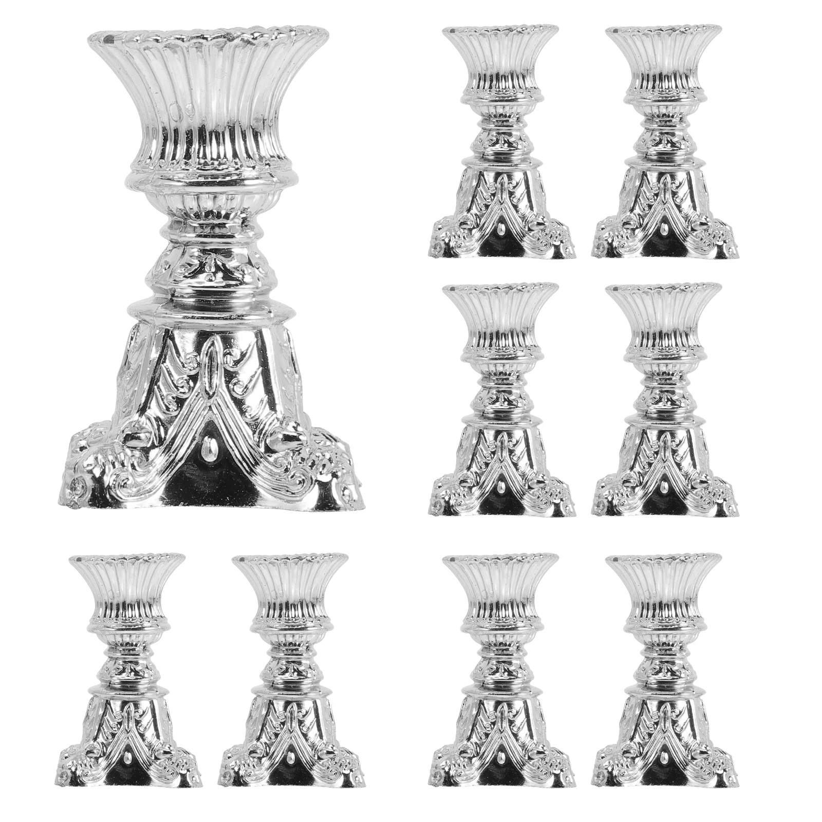 

12pcs Candlestick Holders Silver Decorations Vintage Design Tall Displays Romantic Atmosphere Birthday Wedding Decor