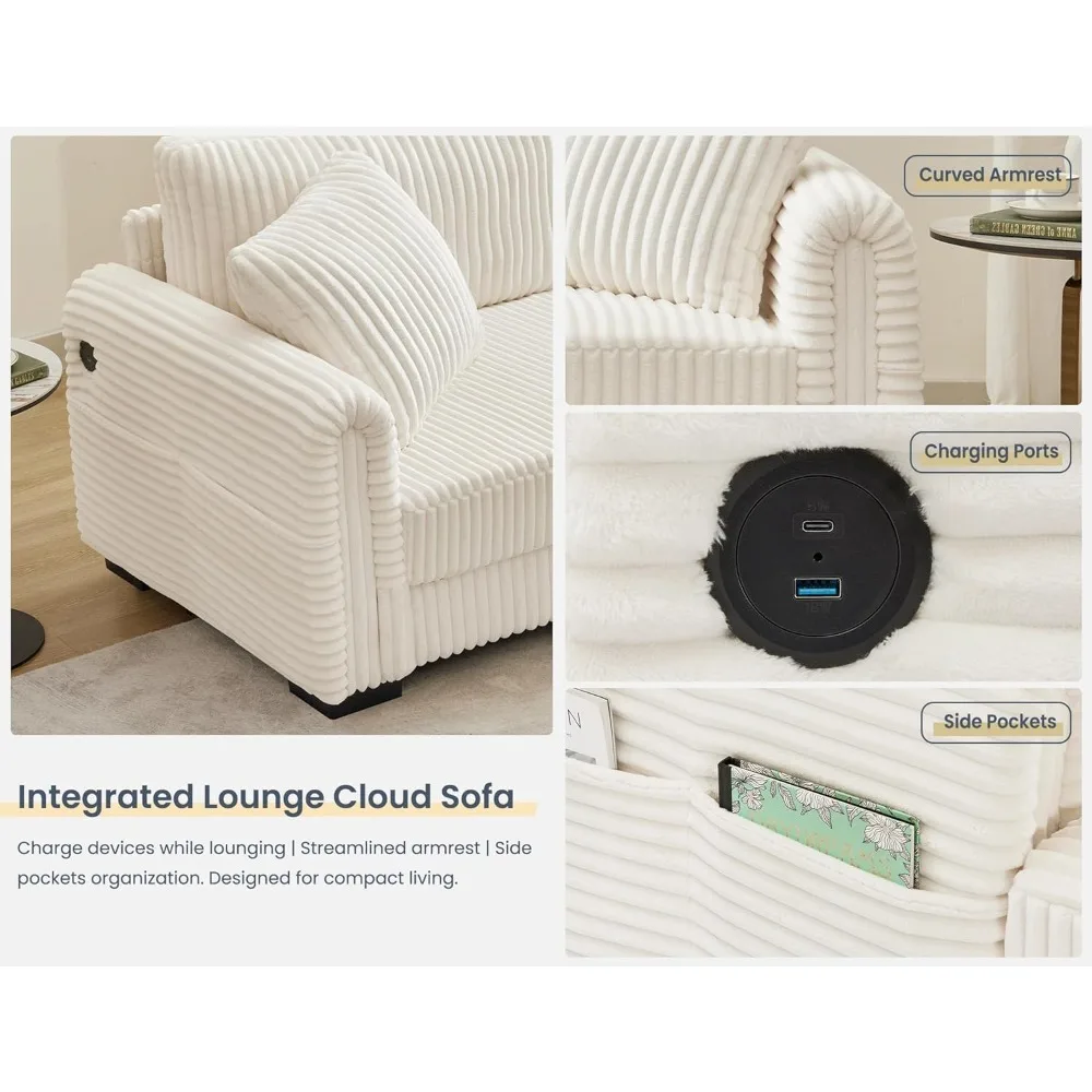 أريكة مقطعية على شكل حرف L، أريكة سروال قصير كبيرة الحجم مع كرسي قابل للعكس، منفذ شحن USB، جيب جانبي #4