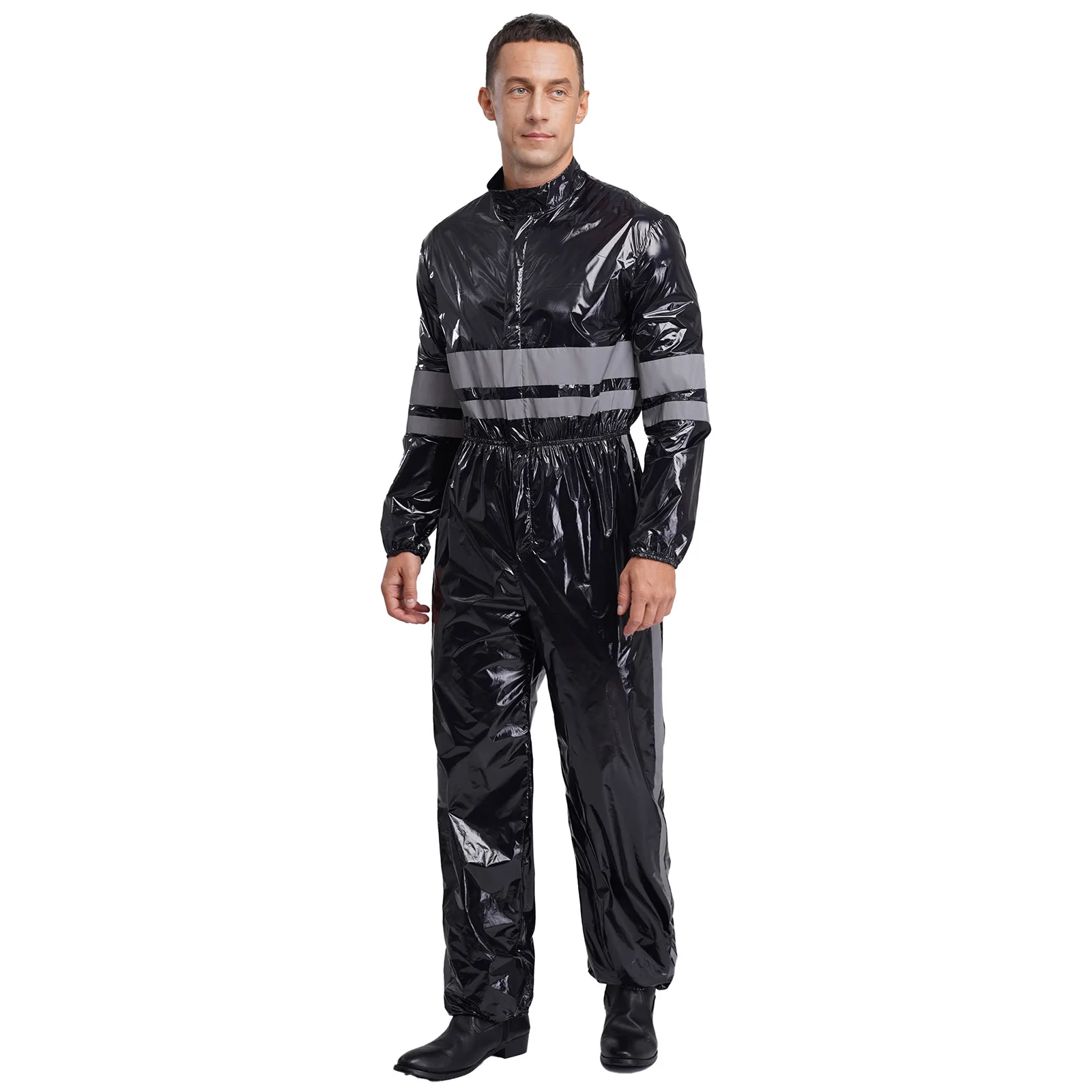 Mono resistente al agua con tiras reflectantes de alta visibilidad para hombre, traje con cuello levantado, manga larga, cintura elástica, mono con cremallera
