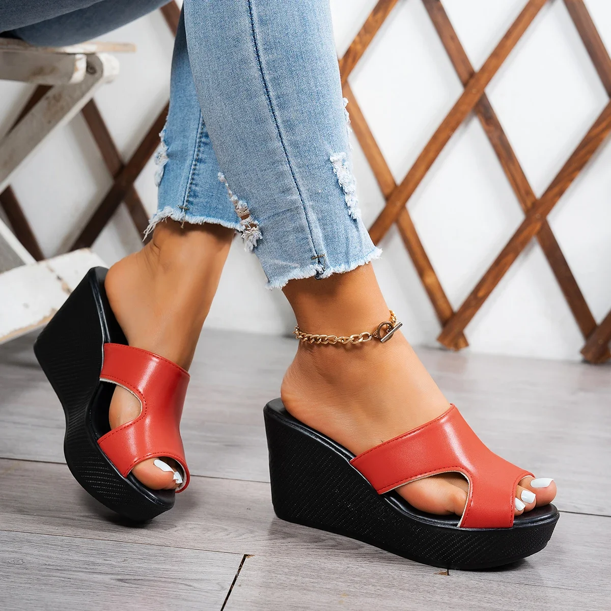 NOVEDAD DE VERANO 20224, zapatillas De plataforma sexis De tendencia, sandalias De cuña antideslizantes, zapatillas De playa con punta abierta a la moda, Zapatos De Mujer