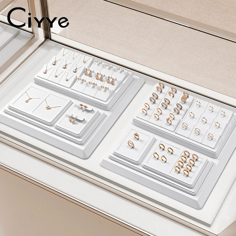 Ciyye White Leather Jewelry Display Props for Ring Earring Necklace Bracelet Combined Jewelry Display Stand Counter Display Rack