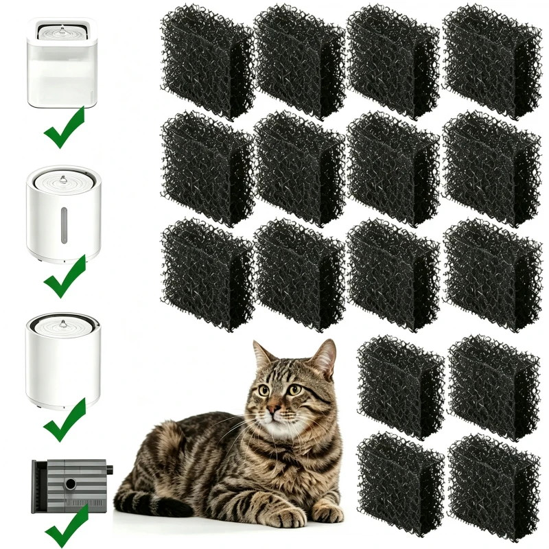 11/25 Stück Katzen-Wasserbrunnen-Ersatzfilter-Schwamm, Aktivkohle-Schaum für Edelstahl-Haustier-Hundewasserspender – Detail 1