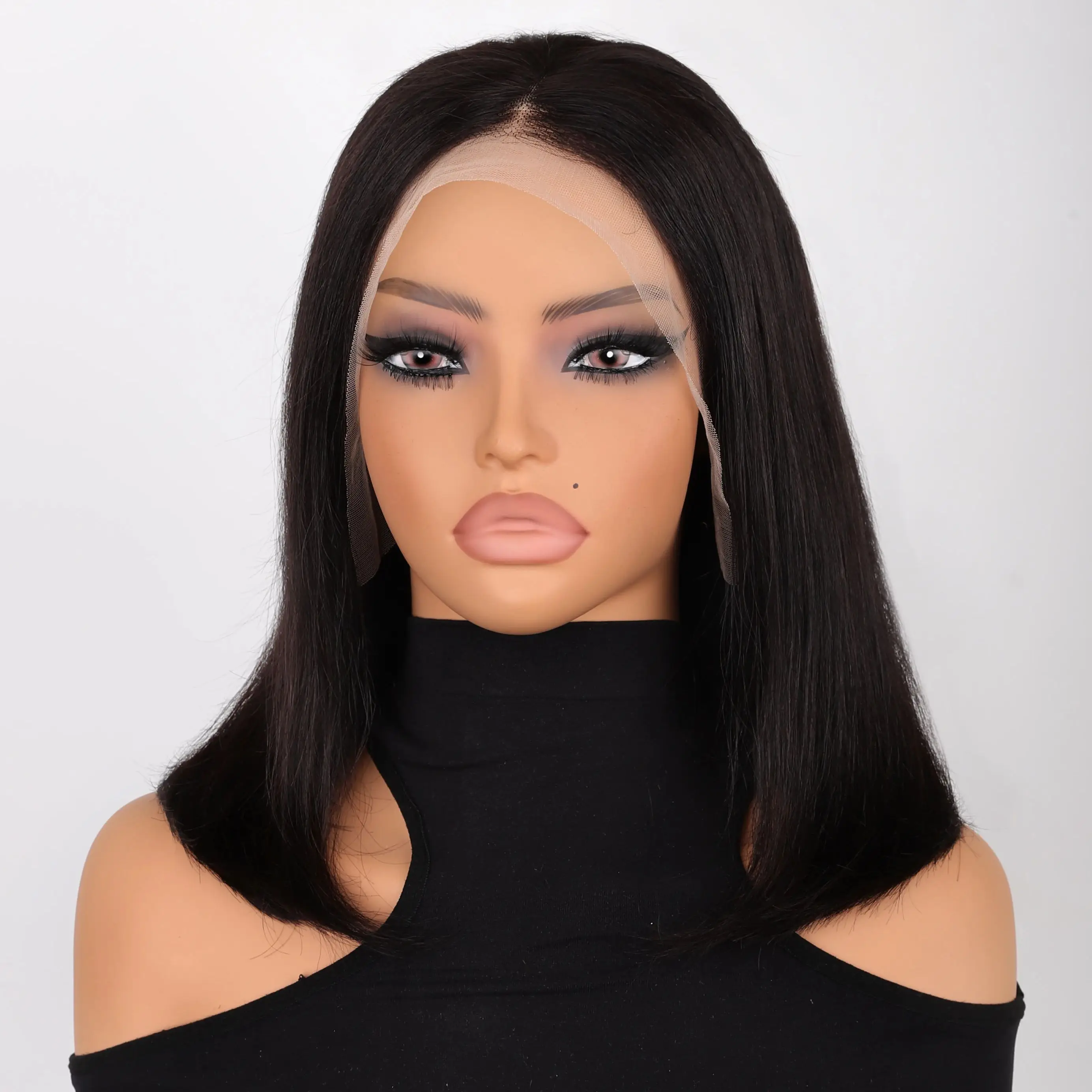 Wig Rambut Manusia Bob Pendek Wig Rambut Depan Wig Pendek Hitam