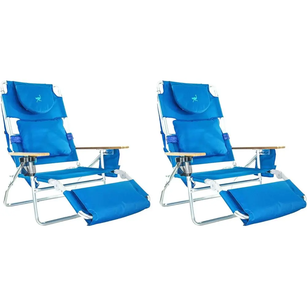 

Premium Padded 3-in-1 Reclining Beach Lounge Chair Set, Blue