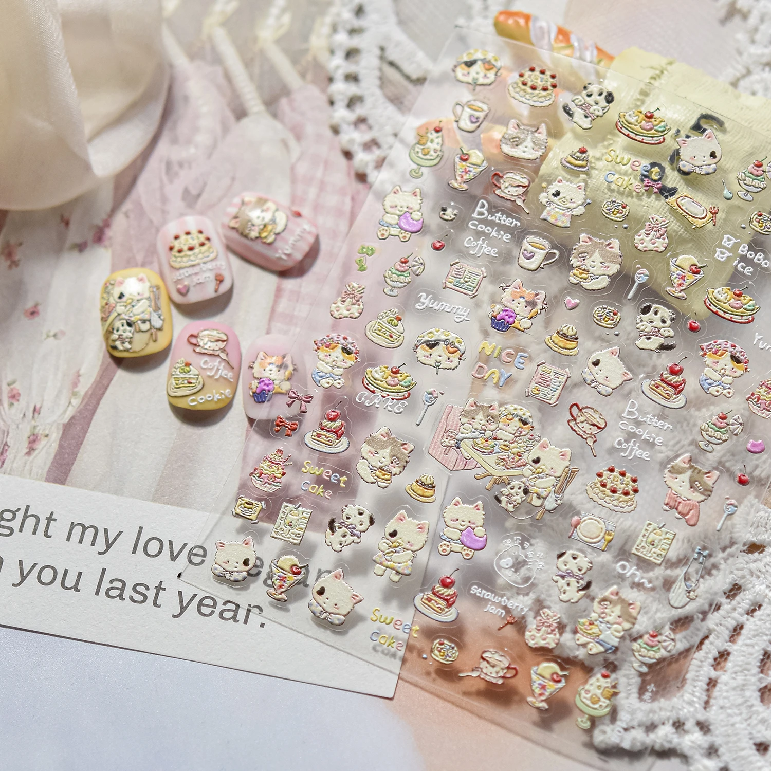 1 pçs 5d superfície revestida de açúcar brilhante lanche pet adesivos de unhas sobremesa animal arte do prego acessório coelho bolo animal sobremesa adesivos