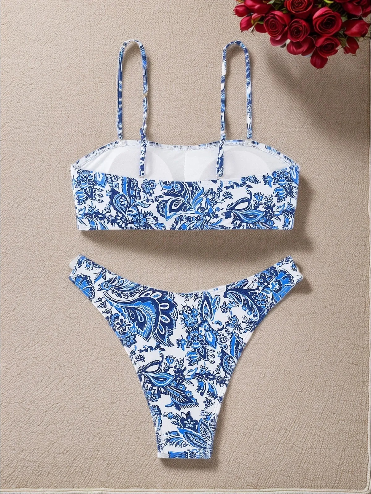 Sexy 2-piece Swimsuit for Women Blue and White Porcelain Printing Bikini Set Suspender Backless Beach Vacation Swimwear 2025 New