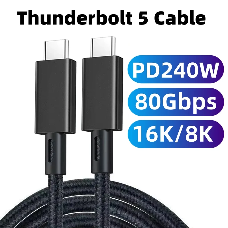 

80Gbps Thunderbolt5 Data Cable PD240W 16K/8K Video Compatible with Thunderbolt4 USB4 Full-featured USB C to USB C Braided Cable