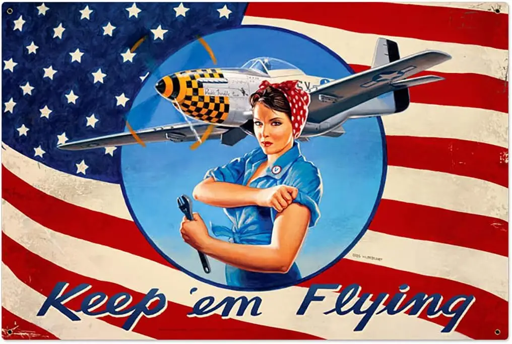 Rosie Riveter Keep Em Flying Patriotic Wwii Tin Signs Vintage Decor For Bars,Diner,Cafes Pubs Garage Home Wall Art Poster Metal