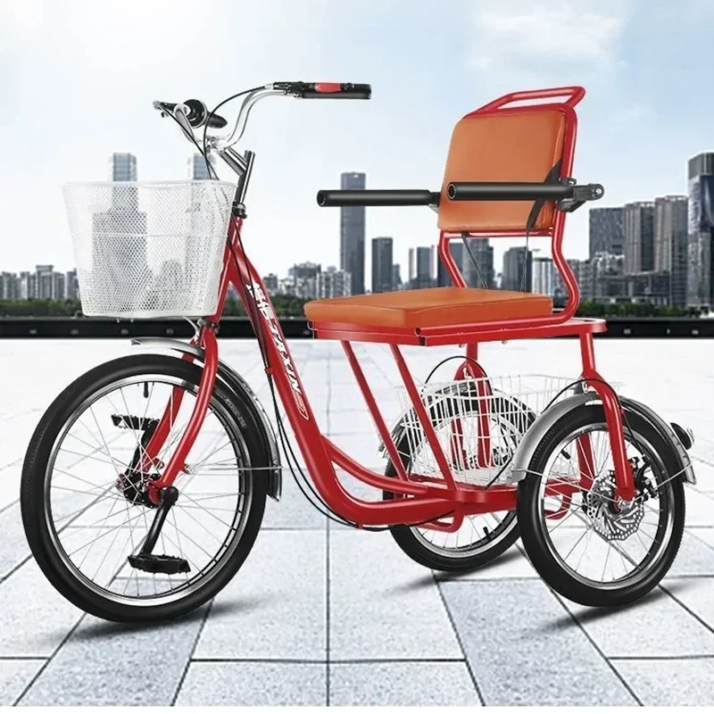 Elderly tricycle disc brake anti-rollover inner eight-wheel elderly scooter large seat human-powered bicycle adult leisure