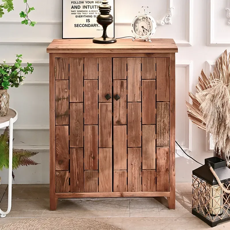 AA entrance shoe cabinet solid wood against the wall movable layered baffle split wooden door entrance cabinet