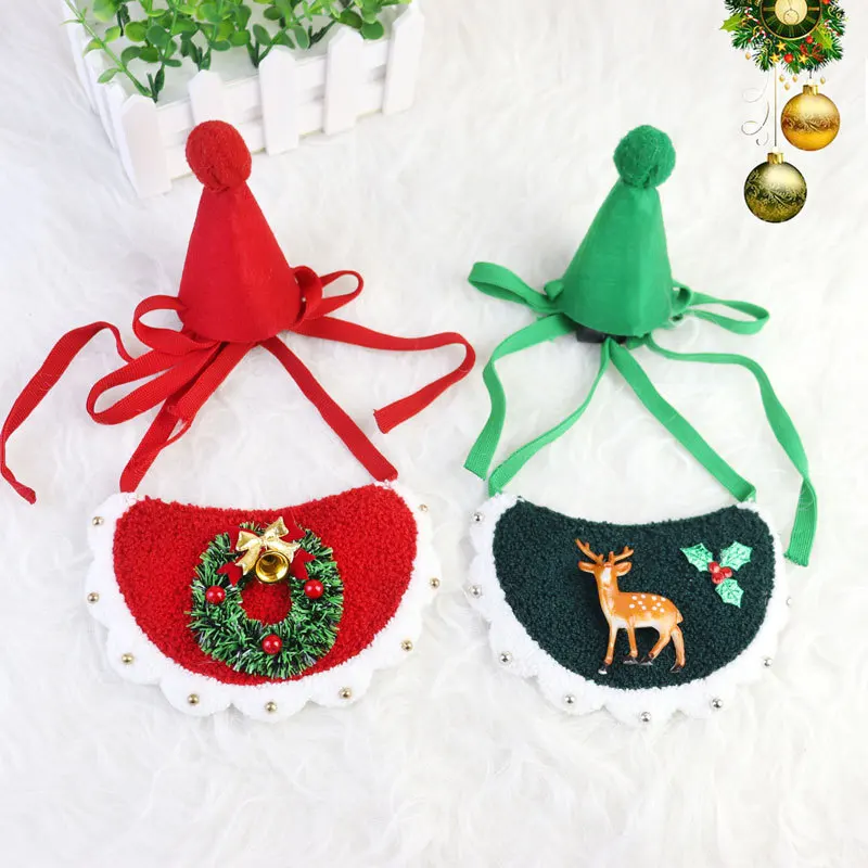 Cat Dog Christmas Costume Bib and Party Hat Pet Scarf  Puppy Saliva Towel Pets Christmas Outfit Supplies