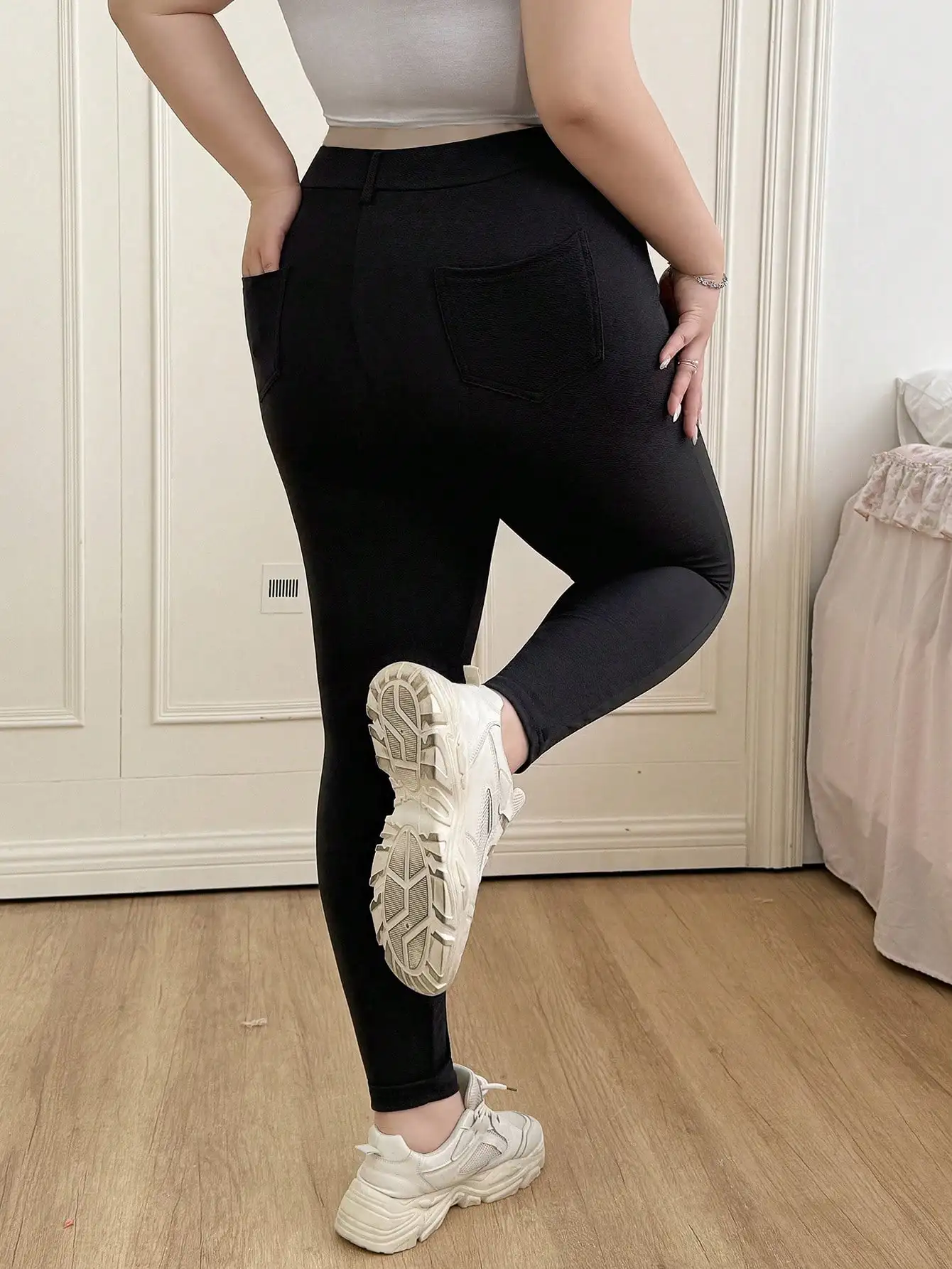 

Plus Size Solid Color High Waist Pants For Everyday Wear Spring Summer
