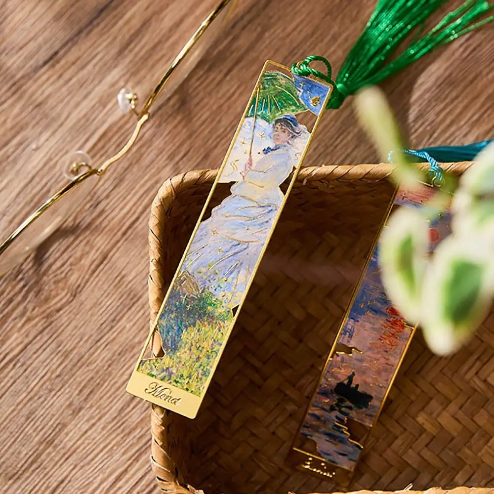 Retro Oil Painting Metal Bookmark Tassel Pendant Student Gift Reading Book Clip Ruler School Office Supplies Pagination Mark
