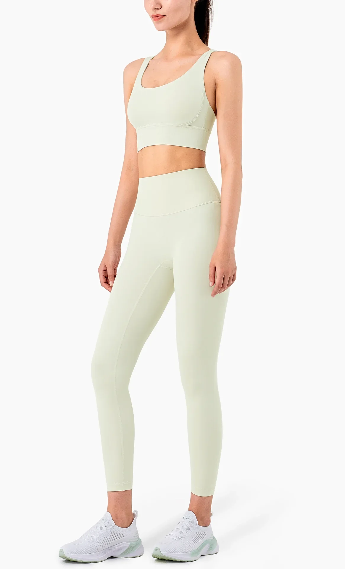 Damen Zweiteiliger Yoga-Anzug in Unifarbe, Hochintensiver Rückenfreier Yoga-BH, Hochgeschnittene Hüftlift-Leggings, Lauf- und Trainingsset – Detail 16