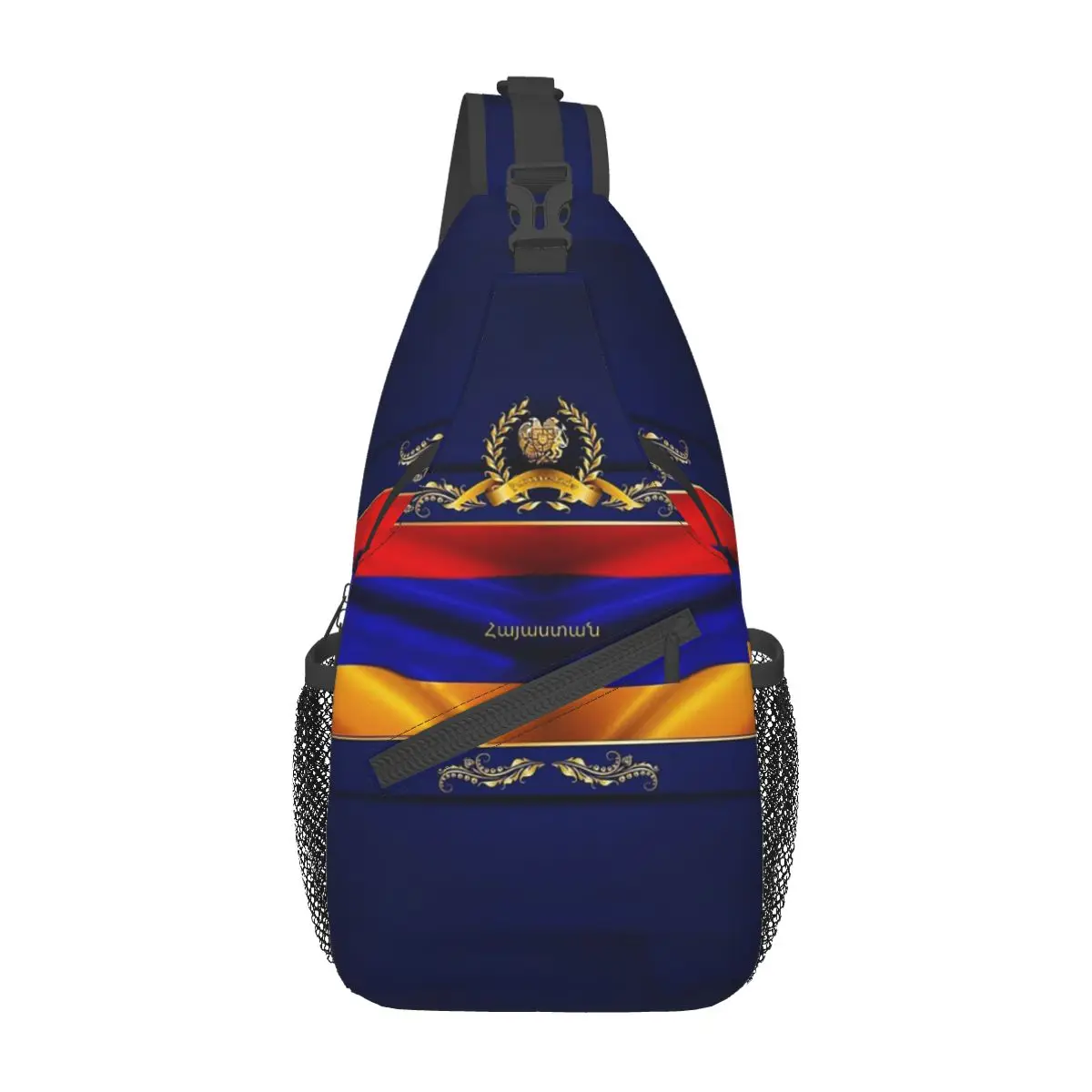 Golden Armenia Sling Bags Chest Crossbody Shoulder Backpack Hiking Travel Daypacks Armenian Flag Pattern Bag