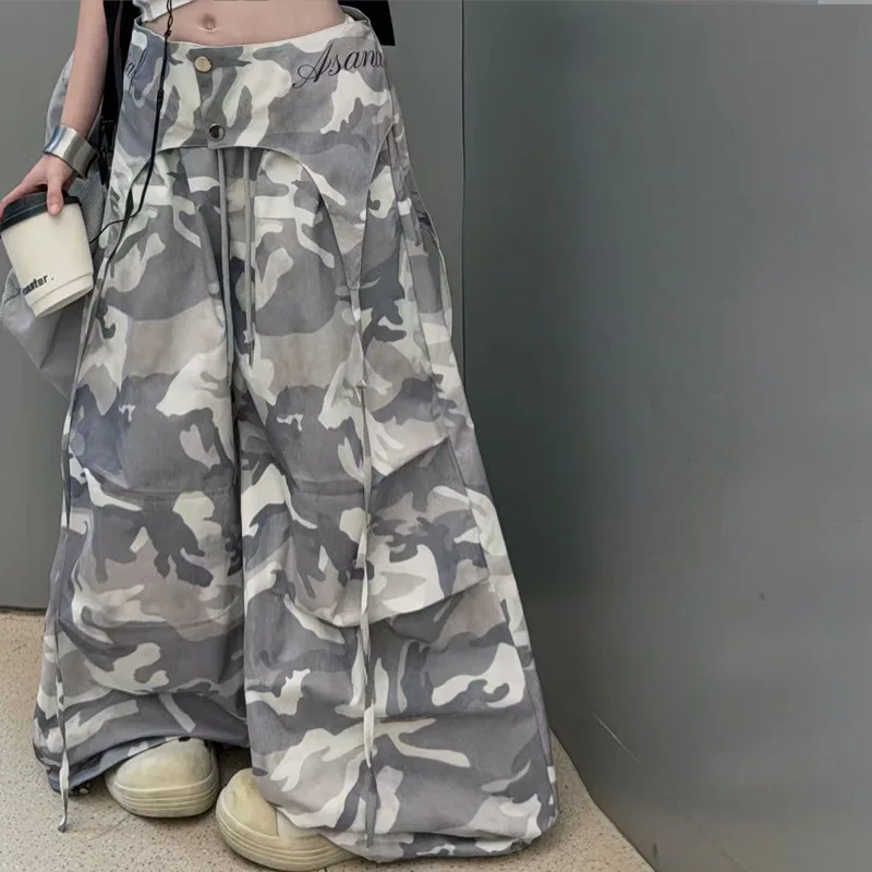 Kids Cargo Pants Girls Fashion Hip Hop Camo Elastic Waistbands Casual Trousers Loose Fit Straight Children's Baggy Sweatpants