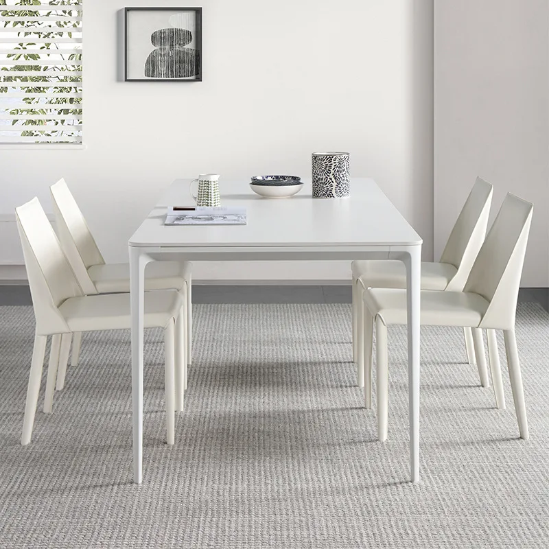 Delifeng rock slab dining table Nordic modern simple rectangular pure white aluminum alloy light luxury household small apartmen