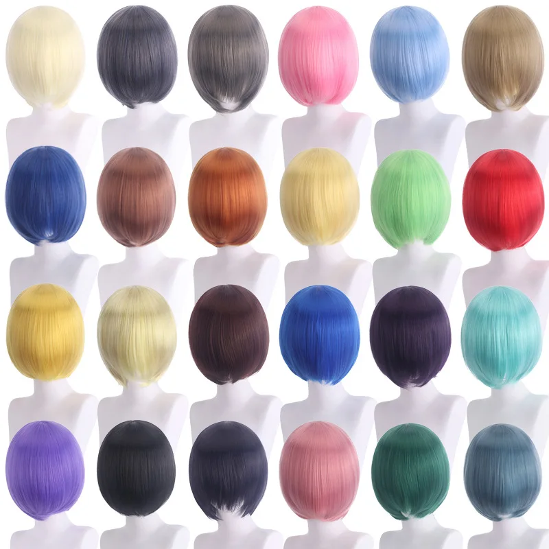 35cm Short Wig Black white purple blue red yellow High Temperature fiber Synthetic Wigs Costume Party Cosplay Wig 33 color