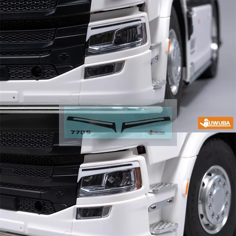 1 Pair Headlight Eyebrow Trim Metal Sticker for Tamiya 1/14 RC Truck Trailer Scania 770S 6X4 56368 8X4 56371 Upgrade Parts Toys