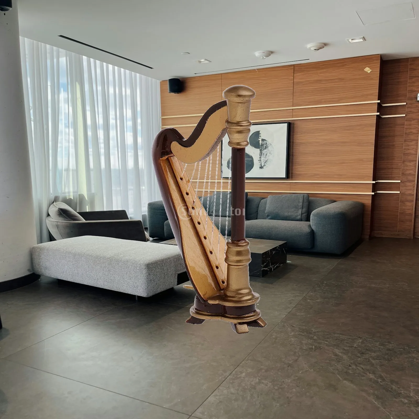 Miniature Harps Musical Instruments Wooden Metal Accessory for OB 11 12cm Action Figure Doll House 1 12 Scale