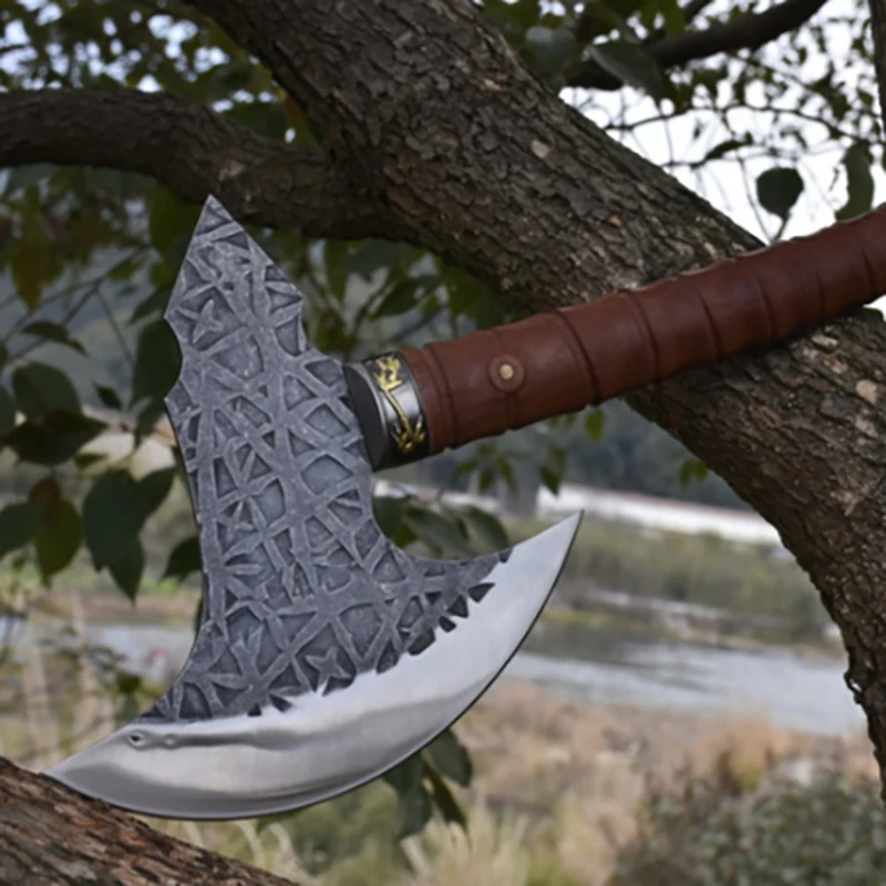 

Традиционный топор ручной работы для разделки мяса, с деревянной ручкой, для работы с костями и копытами, прочный, острый, для использования на открытом воздухе, боевой топор.