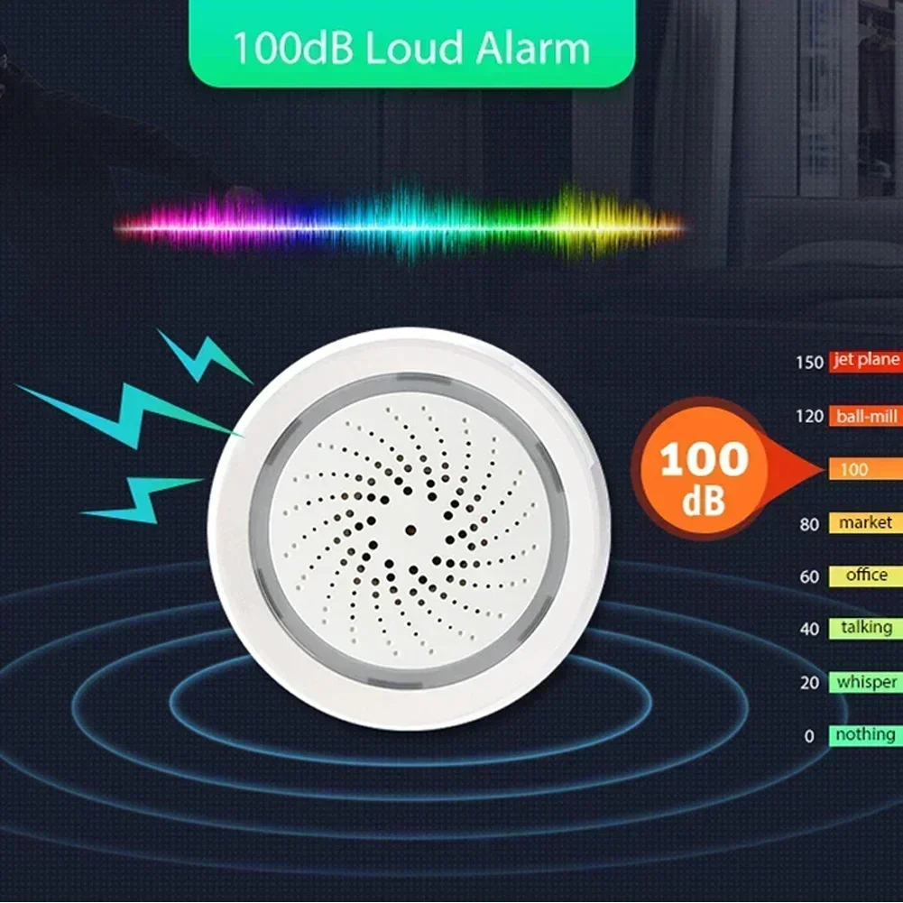 3w1 WiFi syrena alarmowa 100dB z czujnikiem temperatury i wilgotności światło stroboskopowe automatyka budynku przyrząd zabezpieczający