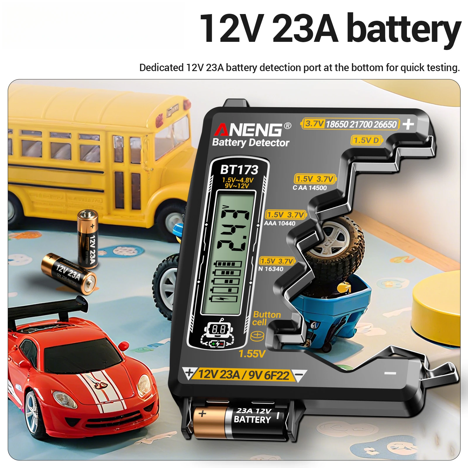 

Universal Battery Tester ANENG BT173 Battery Detector Test C D AA AAA N 9V Cell Button Meter Visual Display Testing Tester Tools