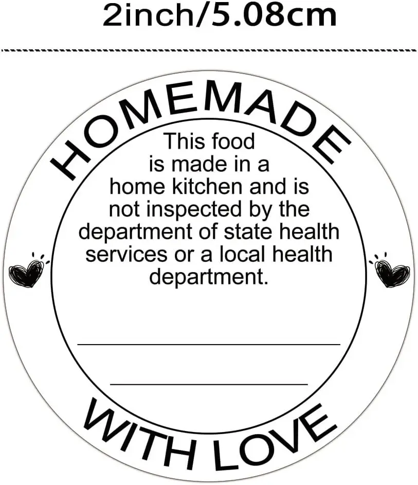 500 Pcs Cottage Food Law Homemade with Love Stickers 2 inch Home Kitchen Inspection Statement Labels Made in Home Kitchen Cannin