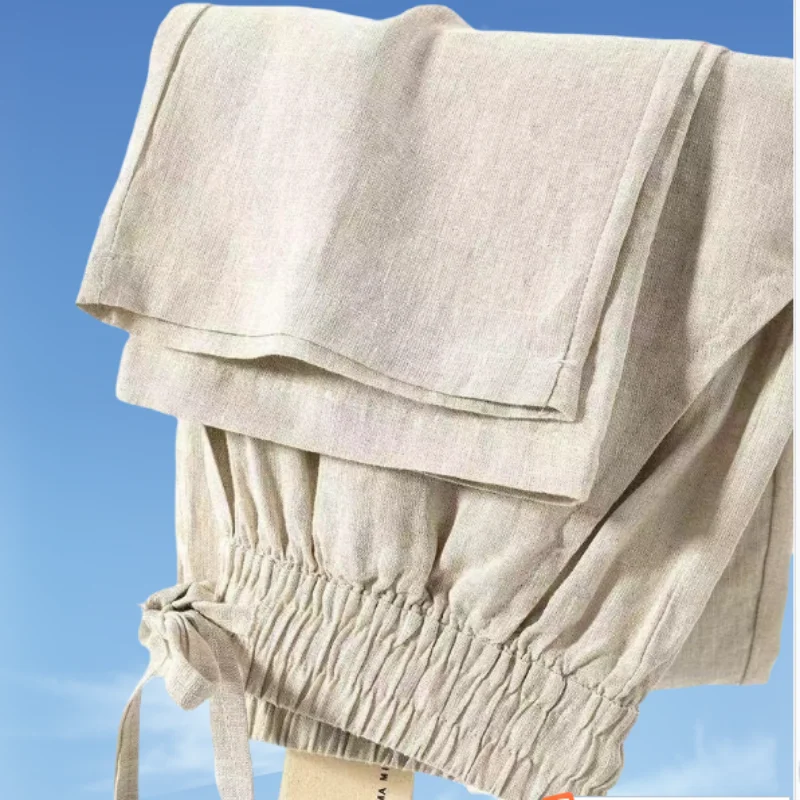 

Мужские хлопковые льняные брюки в стиле Харадзюку, длинные брюки, летние однотонные дышащие льняные брюки, мужские повседневные повседневные брюки с эластичной резинкой на талии