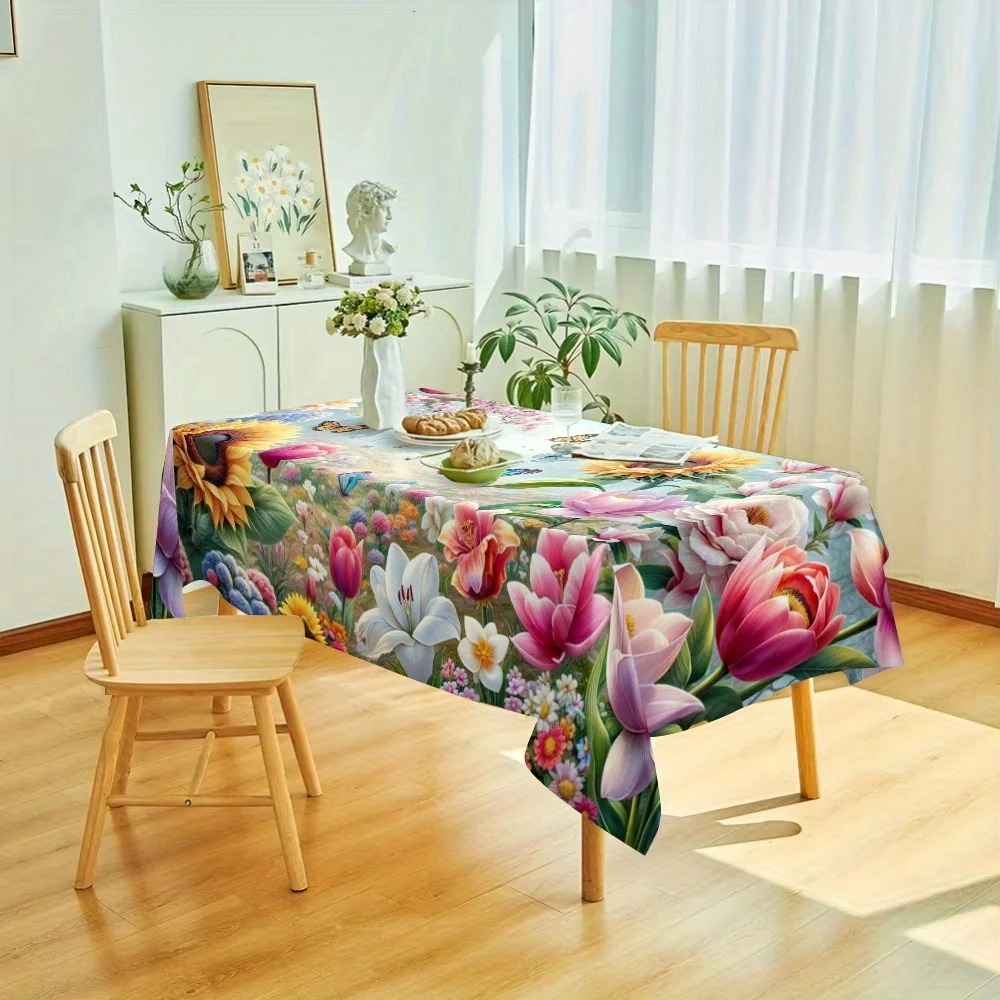 1pc Rectangular Tablecloth Multicolor Floral Print Table Cover For Dining Kitchen Home Decor  Easy Clean