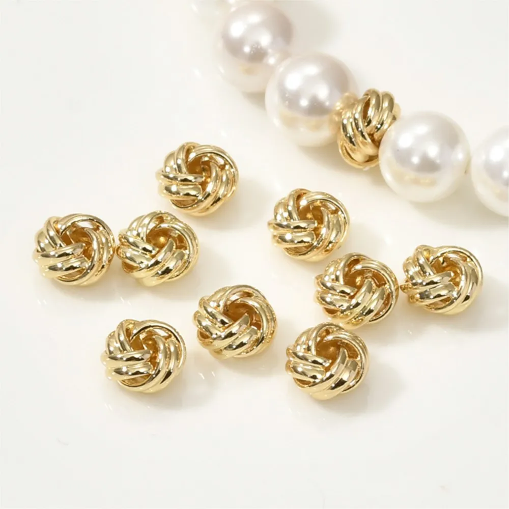 5Pcs Gold Plated Metal Round Weave Texture Loose Spacer Beads For DIY Jewelry Making  Bracelet Necklace Accessories Wholesale