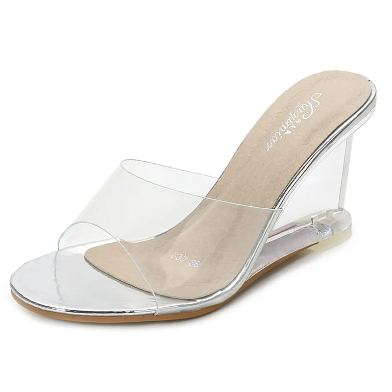 2026 Summer Wedges Sandals Women Custom Open Toe Ankle Strap Clear Wedge Heels Shoes Women Gold Silver Black Sandalias WSH4104