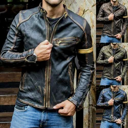 Jaqueta de couro de motocicleta americana e europeia masculina, gola juvenil, punk, novo