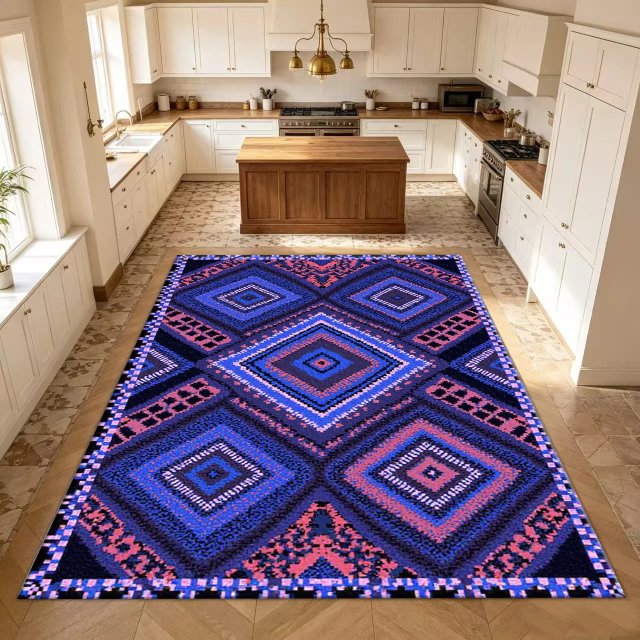 Boho Geometric Diamond Carpet Flooring Ethnic Pixel Style Print Area Rug Home Floor Mat for Living Room Bedroom