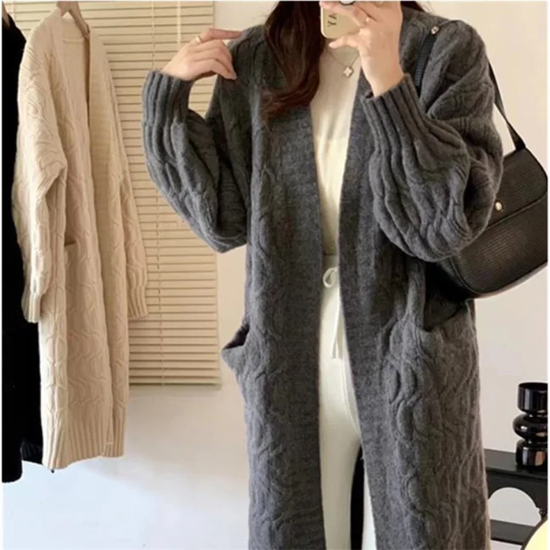 Cárdigans largos finos de gran tamaño 2025 para mujer, prendas de vestir exteriores de punto de manga larga para invierno, cárdigans finos huecos para mujer de verano