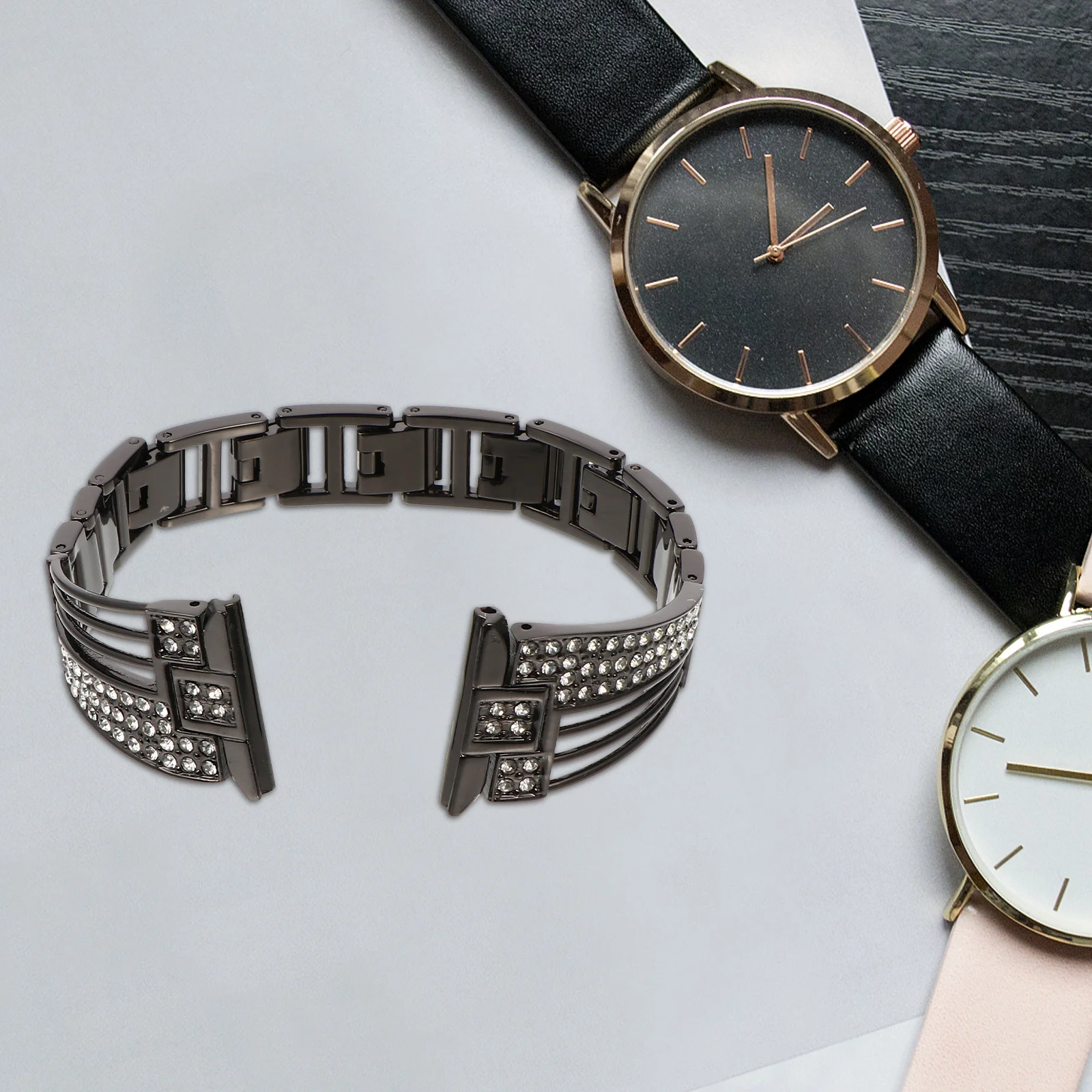 

Stainless Steel Rhinestone Watchband Diamond Studded Sector Wrist Band Compatible for Fitbit Elegant Business Daily Wear