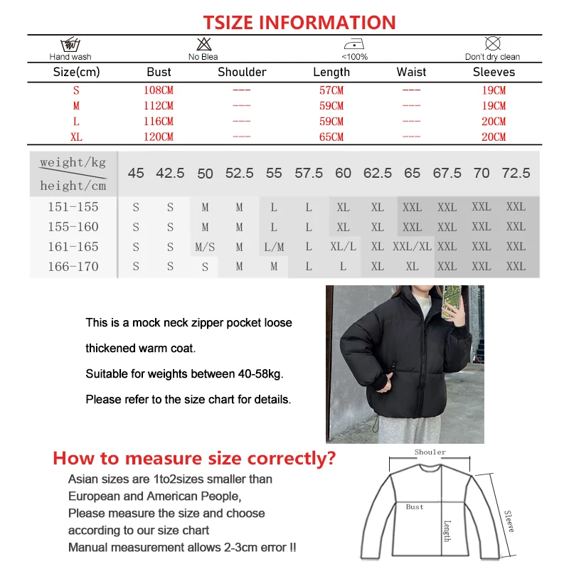 Women Winter Thicken Down Coat Casual Mock Neck Zipper Pocket Cotton-padded Jacket Fall Simple Warm Solid Cardigan Outerwear Y2K