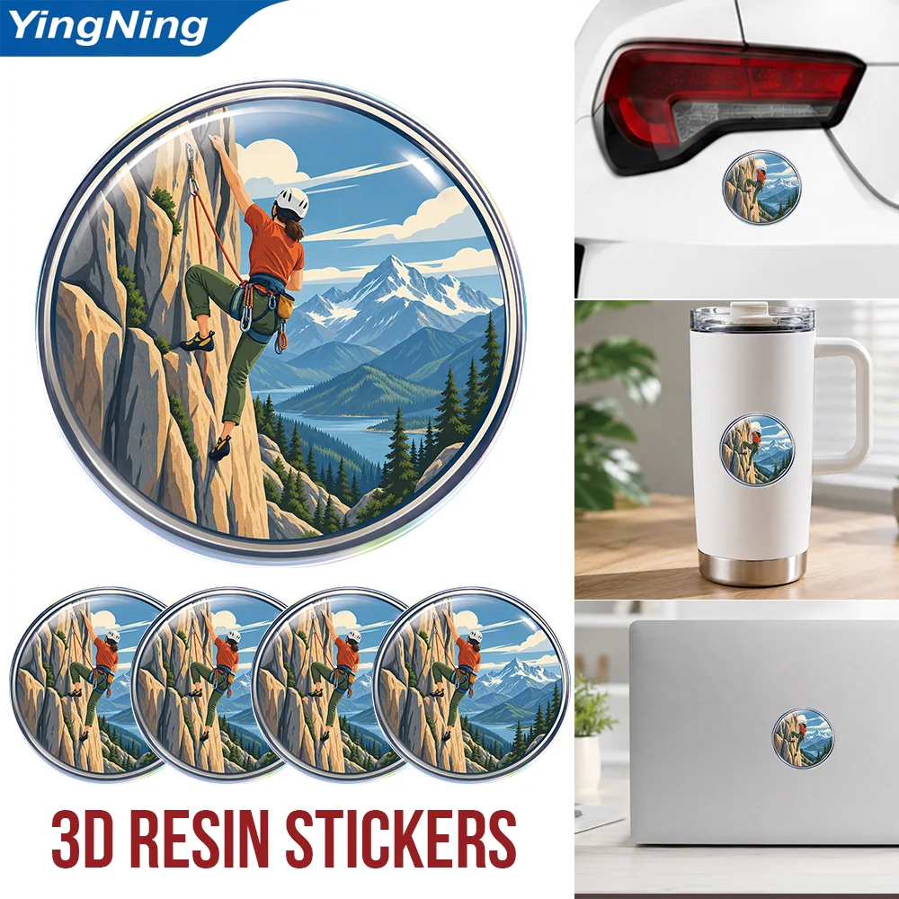 Rock Climbing Mountain Cliff Adventure 3D Epoxy Resin Round Stickers Waterproof Domed Car Decals for Laptop Tumbler Water Bottle
